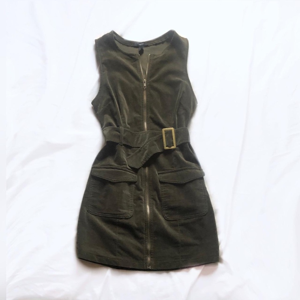 Olive Green Sleeveless Belted Dress